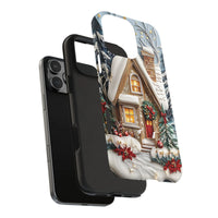 Snowy Winter Cabin Poinsettia iPhone Phone Case, Christmas Cottage Phone Case iPhone, 3D Holiday Tough Phone Cover, Xmas Present