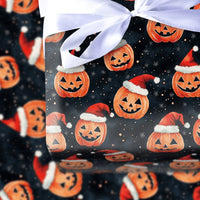Halloween Christmas Gift Wrap, Jack-o'-Lantern Santa Hat Wrapping Paper, Spooky Holiday Wrapping Paper, Pumpkin Xmas Present Gift Wrap Roll