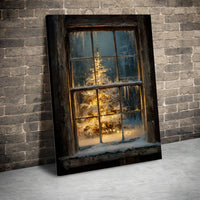 Snowy Cabin Winter Scene Digital Download, Christmas Tree Window Wall Art, Festive Holiday Poster, Comfy Rustic Christmas Wall Decor