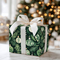 Green White Christmas Gift Wrap, Botanical Ornament Wrapping Paper, Winter Foliage Wrapping Paper, Xmas Pine Paper, Festive Gift Wrap