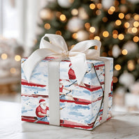 Kayaking Santa Christmas Gift Wrap, Rowing Santa Wrapping Paper, Boating Holiday Wrapping Paper, Water Sports Nautical Xmas Gift Wrap