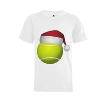 Christmas Tennis V-Neck T-Shirt, Santa Hat Tennis Ball V-Neck Shirt, Big and Tall Holiday Tennis Tee, Tennis Player Xmas Sports Present