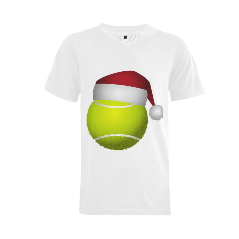 Christmas Tennis V-Neck T-Shirt, Santa Hat Tennis Ball V-Neck Shirt, Big and Tall Holiday Tennis Tee, Tennis Player Xmas Sports Present