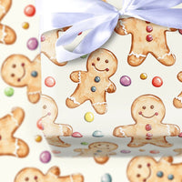 Christmas Cookie Gift Wrap, Watercolor Gingerbread Man Wrapping Paper, Holiday Gingerbread Wrapping Paper, Adorable Xmas Gift Wrap Roll