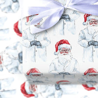 Doctor Santa Gift Wrap, Lab Coat Santa Wrapping Paper, Science Holiday Paper, Medical Gift Wrap, Secret Santa Christmas Holiday Present Wrap