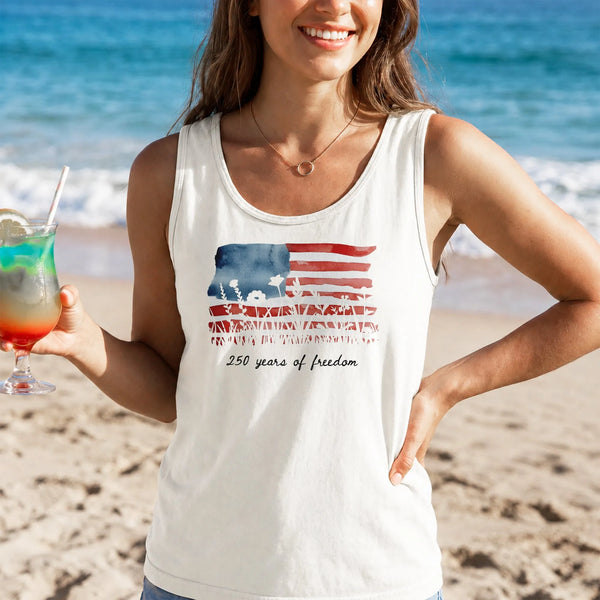 America 250 Years of Freedom Tank Top | Watercolor Floral Flag Art | Soft Breathable Unisex Fit | Patriotic 4th of July Gift