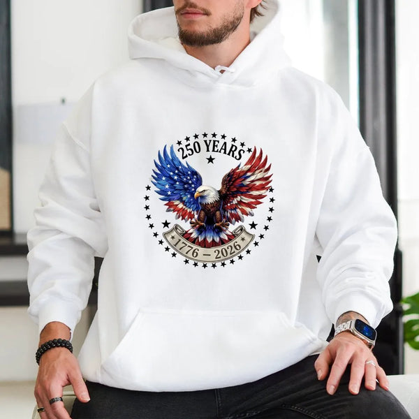 American Eagle Hoodie |250 Years USA1776-2026 Patriotic Flag Art | Soft Cotton-Poly Unisex Sweatshirt | Patriot Gift for4th of July & America Fans