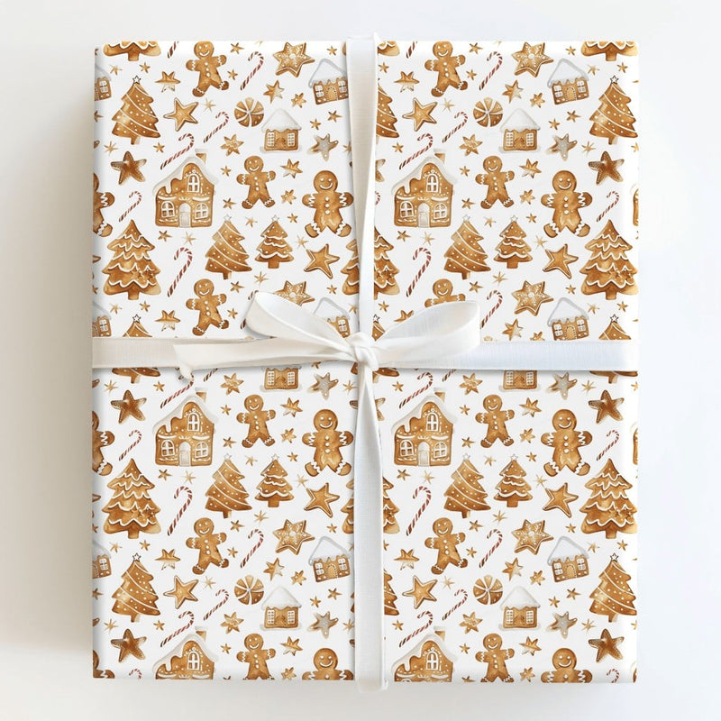 Watercolor Holiday Village Gift Wrap, Gingerbread Man Wrapping Paper, Festive Gingerbread Wrapping Paper, Adorable Christmas Wrapping Paper