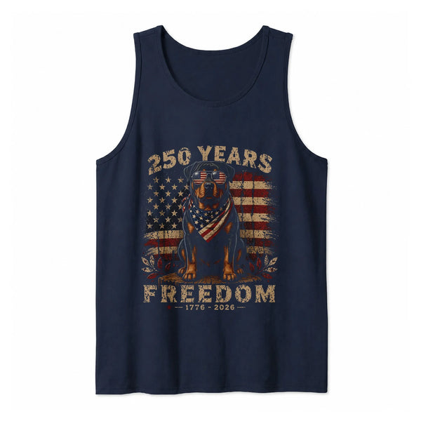 American Flag Rottweiler Tank Top | Vintage 250 Years of Freedom 1776 Design | Comfortable Breathable Fabric | Patriotic Gift for Dog Lover