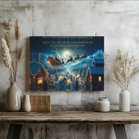 Whimsical Holiday Canvas Print, Christmas Eve Santa Sleigh Canvas Wall Art, Winter Scene Wall Decor, Magical Xmas Canvas Art, Family Present