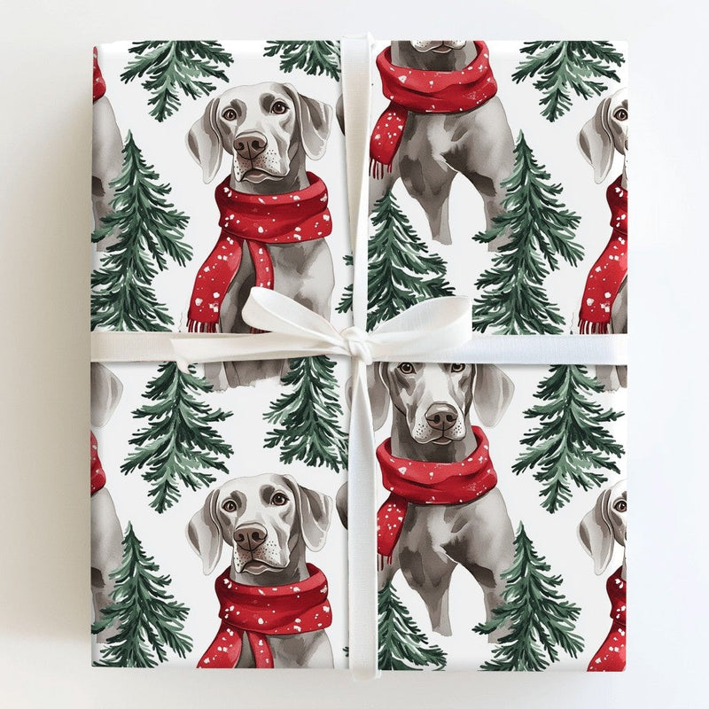 Christmas Dog Wrapping Paper, Weimaraner Dog Wrapping Paper, Winter Scarf Pine Tree Gift Wrap, Holiday Dog Gift Wrap, Present for Dog Lovers