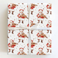 Musical Christmas Gift Wrap, Watercolor Santa Violin Wrapping Paper, Violinist Holiday Present Paper, Festive Xmas Gift Wrap