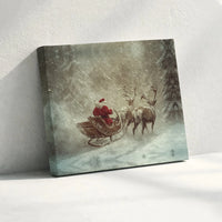 Snowy Reindeer Christmas Canvas, Santa Sleigh Canvas Wall Art, Winter Holiday Wall Decor, Vintage Xmas Canvas Print, Festive Home Present