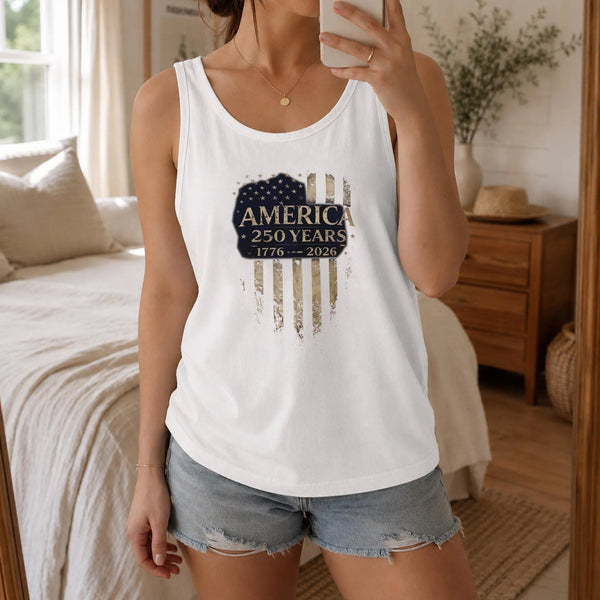 America 250 Years Tank Top | Vintage 1776-2026 Distressed Flag Design | Soft Breathable Cotton Blend | Patriotic Gift for History Lovers