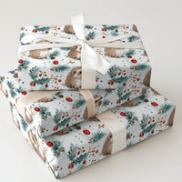 Woodland Holiday Wrapping Paper, Hedgehog Christmas Wrapping Paper, Watercolor Animal Gift Wrap, Winter Pine Festive Wrapping Paper