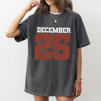 Retro Varsity Holiday Graphic Tee, December 25 Christmas T-Shirt, Festive Xmas Number Shirt, Vintage Winter Season T-Shirt Present for Family