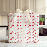 Christmas Reindeer Silhouette Gift Wrap, Red Reindeer Wrapping Paper, Minimalist Red Stag Present Paper, Winter Holiday Wrapping Paper Roll