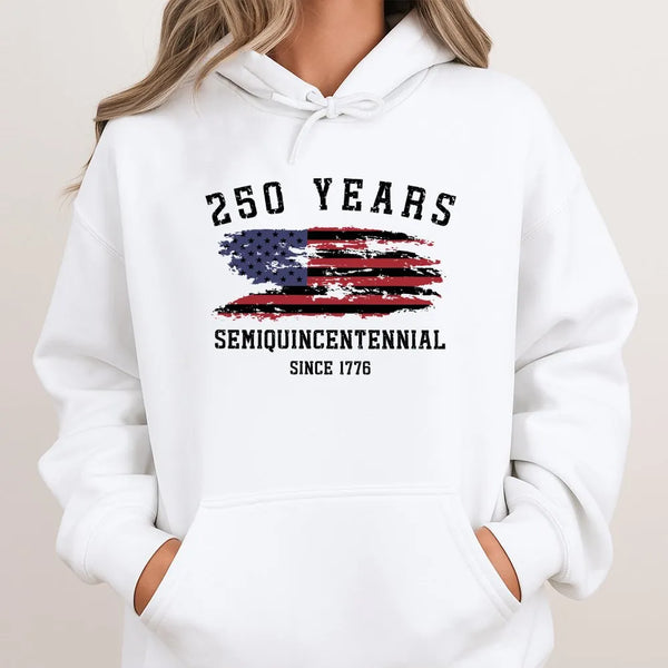 250 Years Semiquincentennial Hoodie | Distressed American Flag 1776-2026 Design | Premium Cotton Blend Unisex Sweatshirt | Gift for Patriotic Americans