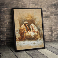 Holy Family Watercolor Print, Nativity Scene Wall Art Digital Download, Christian Christmas Wall Art, Snowy Nativity Poster, Holiday Decor