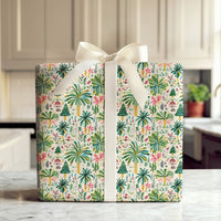 Coastal Palm Tree Gift Wrap Roll, Tropical Christmas Wrapping Paper, Village Winter Holiday Wrapping Paper, Beachy Christmas Gift Wrap