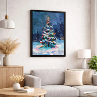 Snowy Night Holiday Canvas Print, Abstract Christmas Tree Canvas Art, Winter Painting Wall Decor, Xmas Home Decor, Digital Download Canvas