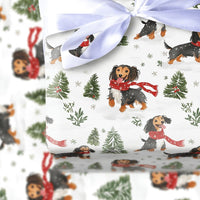 Winter Wiener Dog Wrapping Paper, Long Haired Dachshund Christmas Wrapping Paper, Holiday Puppy Wrapping Paper, Festive Gift Wrap Roll