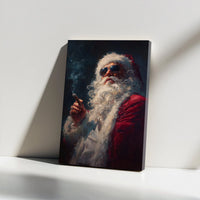 Sunglasses Cigar Santa Canvas Print, Cool Santa Claus Canvas Wall Art, Humorous Retro Christmas Canvas Decor, Quirky Holiday Wall Hanging