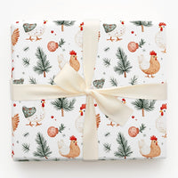 Watercolor Farmhouse Gift Wrap, Christmas Chicken Wrapping Paper, Farm Hen Holiday Wrapping Paper, Rustic Animal Xmas Wrapping Paper Roll