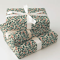 Red Berry Green Leaf Gift Wrap, Botanical Christmas Wrapping Paper, Winter Holiday Wrapping Paper, Festive Botanical Gift Wrap Roll