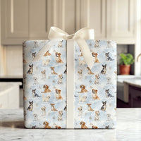 Snowy Winter Puppy Gift Wrap, Watercolor Dog Wrapping Paper, Light Blue Pet Lover Wrapping Paper, Holiday Christmas Dog Wrapping Paper Roll