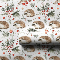 Woodland Animal Gift Wrap, Watercolor Hedgehog Wrapping Paper, Christmas Wrapping Paper Roll, Winter Holiday Wrapping Paper