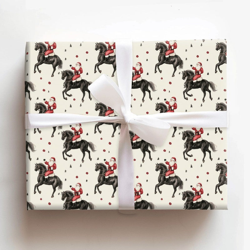 Equestrian Christmas Gift Wrap, Santa Riding Black Horse Wrapping Paper, Festive Horse Lover Wrapping Paper, Holiday Present Paper