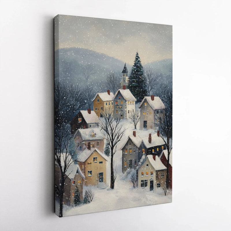 Winter Cottage Wall Art, Snowy Village Canvas Art, Comfy Snow Village Print, Cottagecore Winter Landscape Canvas, Christmas Village Decor