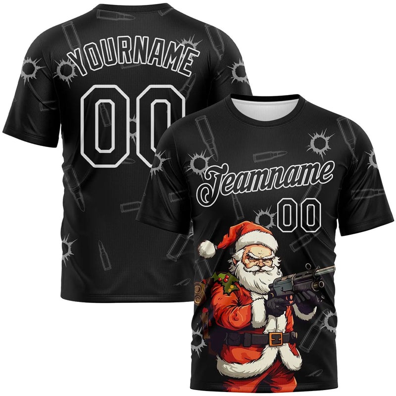 Christmas Holiday Sports Shirt, Custom Bad Santa Performance T-Shirt, Personalized Name and Number Athletic Tee, Festive Workout T-Shirt