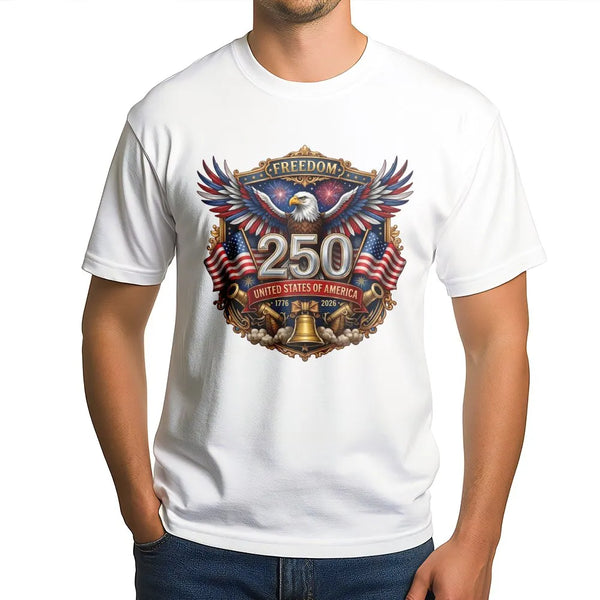 America 250 Years T-Shirt | Freedom 1776-2026 Patriotic Eagle Graphic | Soft Breathable Cotton Tee | Gift for Independence Day Fans