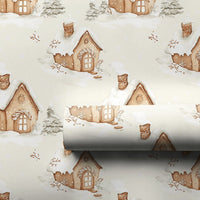 Snowy Cottage Holiday Gift Wrap, Winter Village Christmas Wrapping Paper, Watercolor Cabin Wrapping Paper, Comfy Seasonal Gift Wrapping Paper