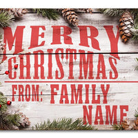 Custom Rustic Holiday Tin Sign, Merry Christmas from Family Personalized Metal Sign, Personalized Xmas Wall Sign, Winter Home Decor Present