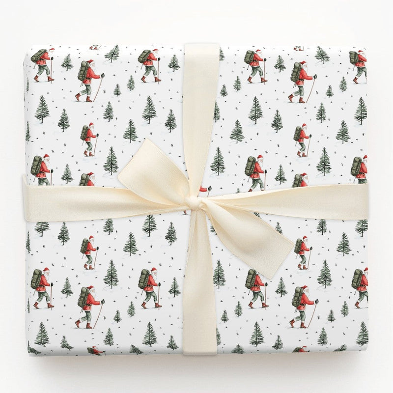Outdoor Backpacking Santa Gift Wrap, Hiking Santa Christmas Wrapping Paper, Trekking Santa Wrapping Paper, Winter Adventure Holiday Paper