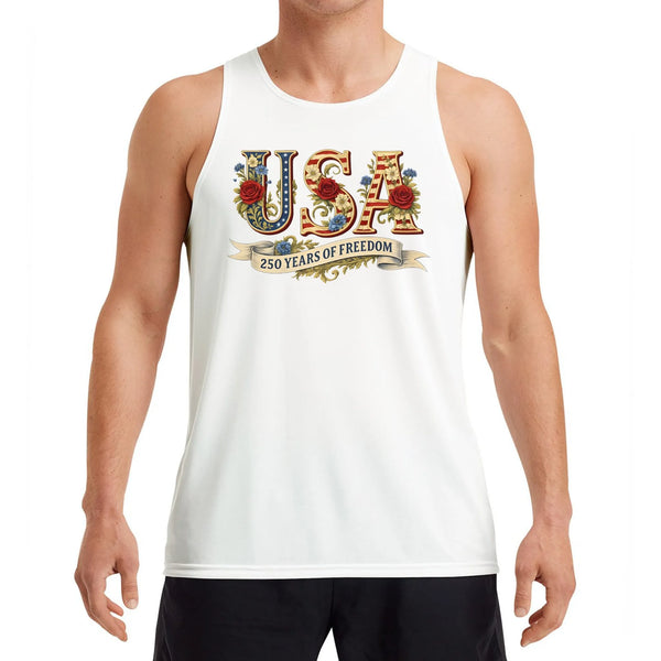 USA 250 Years of Freedom Tank Top | Vintage Floral Patriotic Graphic | Soft Breathable Premium Fabric | 4th of July Celebration Gift