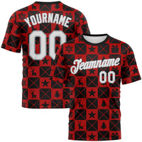 Personalized Holiday Plaid Athletic Shirt, Custom Buffalo Check Christmas Performance T-Shirt, Name and Number Sport Tee, Xmas Gym Shirt