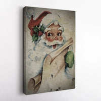 Distressed Christmas Canvas Print, Vintage Santa Claus Canvas Wall Art, Retro Holiday Wall Decor, Rustic Winter Painting Home Decor Present