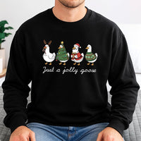 Humorous Christmas Goose Holiday Graphic Sweater, Just A Jolly Goose Sweatshirt, Adorable Winter Animal Pullover, Festive Farm Bird Crewneck