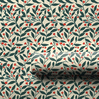 Red Berry Green Leaf Gift Wrap, Botanical Christmas Wrapping Paper, Winter Holiday Wrapping Paper, Festive Botanical Gift Wrap Roll