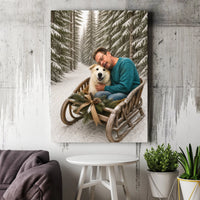 Rustic Snowy Forest Sled Canvas Print, Winter Sleigh Dog Canvas Wall Art, Comfy Pet Owner Holiday Wall Art, Dog Lover Christmas Canvas