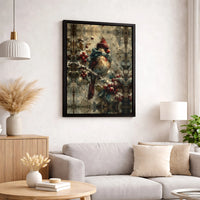 Whimsical Snowy Holly Branch Painting, Winter Cardinal Bird Canvas Wall Art, Comfy Christmas Bird Print, Digital Download Printable Decor