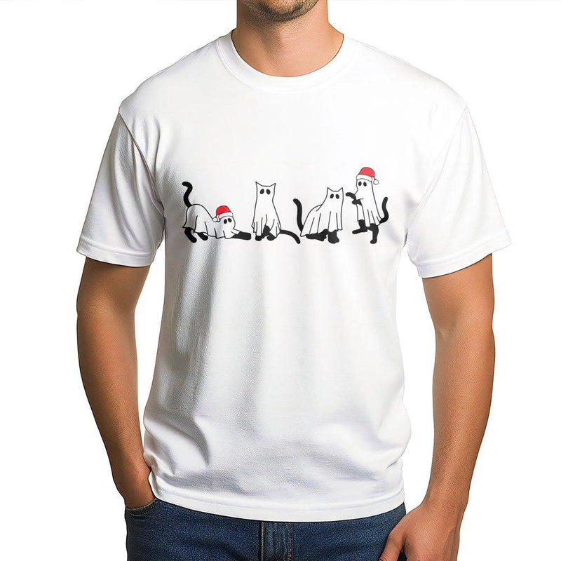 Spooky Kitten Santa Hat Shirt, Christmas Cat Ghost T-Shirt, Creepmas Graphic Tee, Adorable Holiday Ghost Cat T-Shirt, Humorous Cat Lover Present