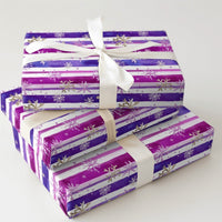 Watercolor Striped Holiday Gift Wrap, Purple and Gold Snowflake Wrapping Paper, Winter Christmas Paper, Lavender Snowflake Gift Wrap