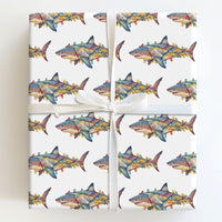Humorous Holiday Lights Gift Wrap, Christmas Shark Wrapping Paper, Great White Shark Xmas Wrapping Paper, Ocean Animal Holiday Wrapping Paper