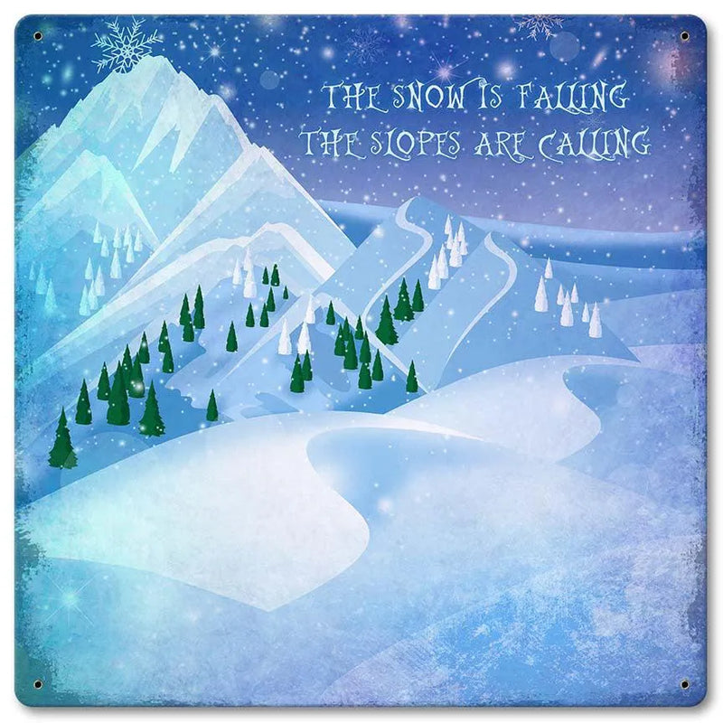 Vintage Winter Wall Art, The Snow Is Falling Metal Sign, Comfy Snow Scene Tin Sign, Christmas Metal Sign, Rustic Holiday Decor Present