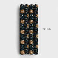 Dark Teal Holiday Gift Wrap, Watercolor Lion Christmas Wrapping Paper, Wild Animal Xmas Wrapping Paper, Festive Baubles Christmas Gift Wrap